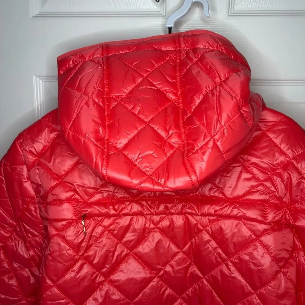 Kate Spade New York Travel Hooded Quilted Packable Puffer Jacket Coral XL NWT